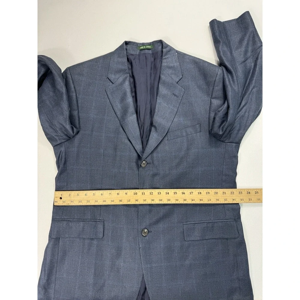 Lauren Ralph Lauren Men 44L Silk Wool Blazer Navy Windowpane Plaid Suit Jacket